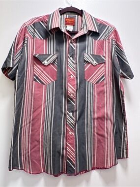 Rustler Longtails Men's Short Sleeve Striped Button-Up Shirt - Pink & Gray